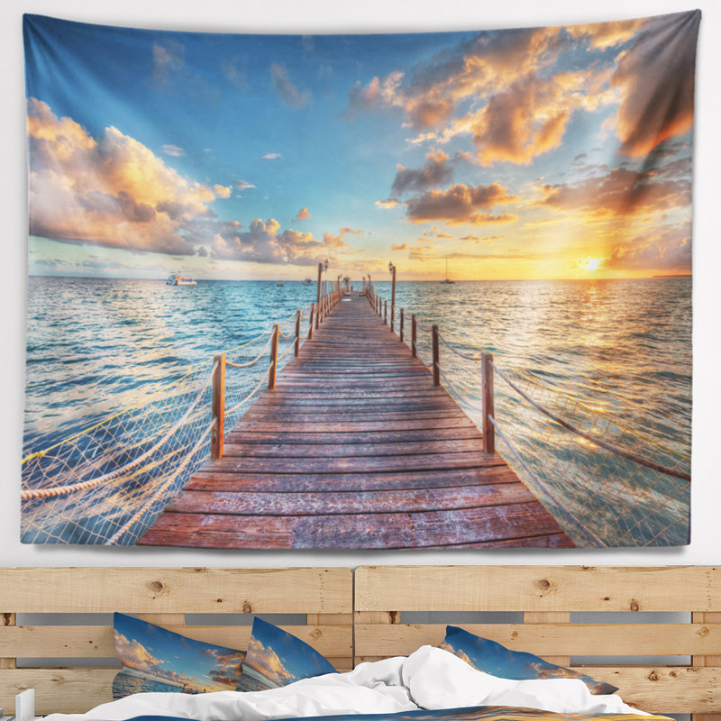 Tapisserie de pilier de soleil sur mer, H 32 po x l 39 po