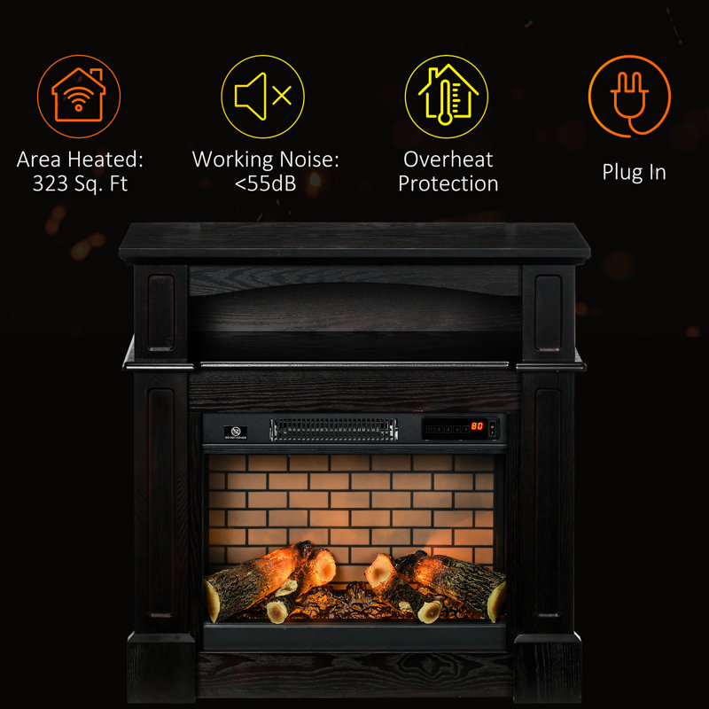 Chaufferette électrique 32 po en brun, 700 W / 1400 W - avec tablette, flamme à DEL, télécommande, gradation réglable, arrêt automatique du foyer, 700 W / 1400 W, brun et tablette incluse, effet de flamme, télécommande,