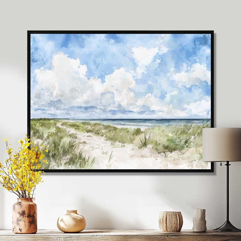 Texas Coastal Beach - Texas, art mural, Cadre flottant sans passe-partout, H 30 po x l 40 po, Noir
