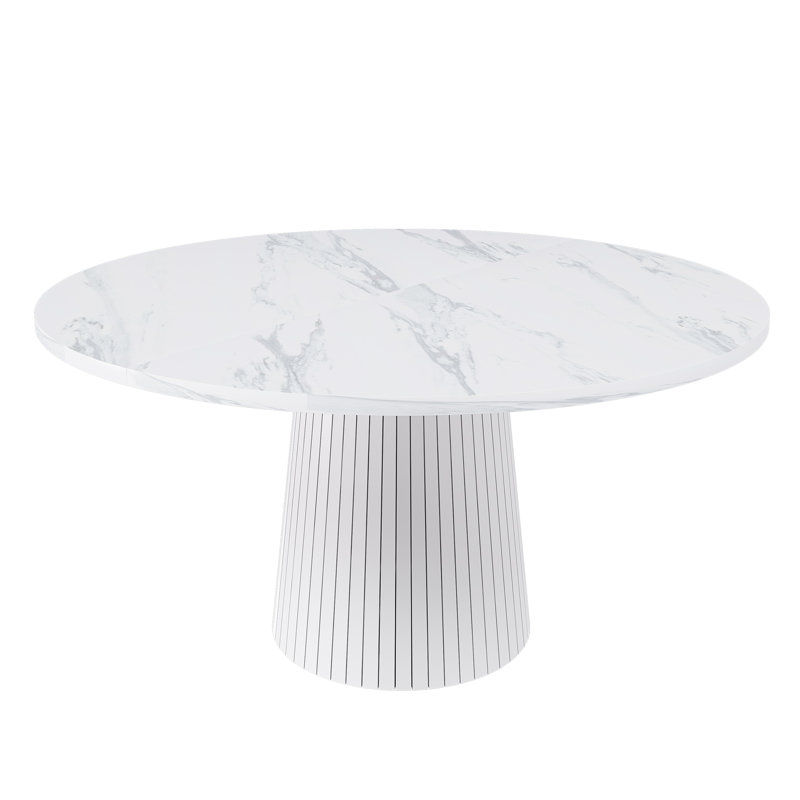 Table de salle à manger ronde de 47 po pour 4 à 6 personnes, table de cuisine circulaire moderne, plateau en panneau de fibres à densité moyenne robuste, assemblage facile, table de salle à manger abordable