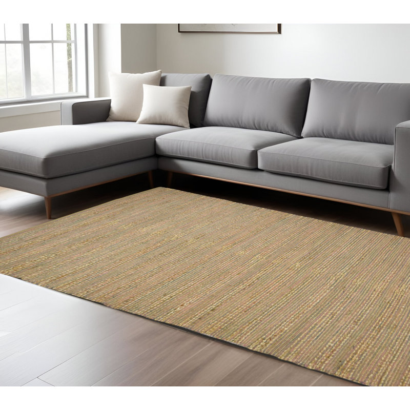 Tapis tissé à la main 8 pi x 10 pi rayé en jute rose et brun