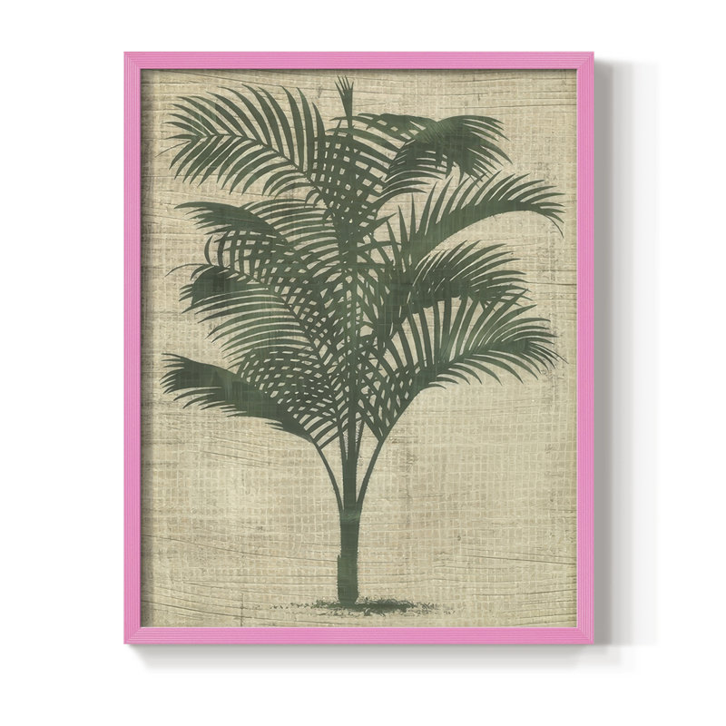 Impression encadrée de toile de jute palmier III - bois massif, H 15 po x l 12 po, Rose
