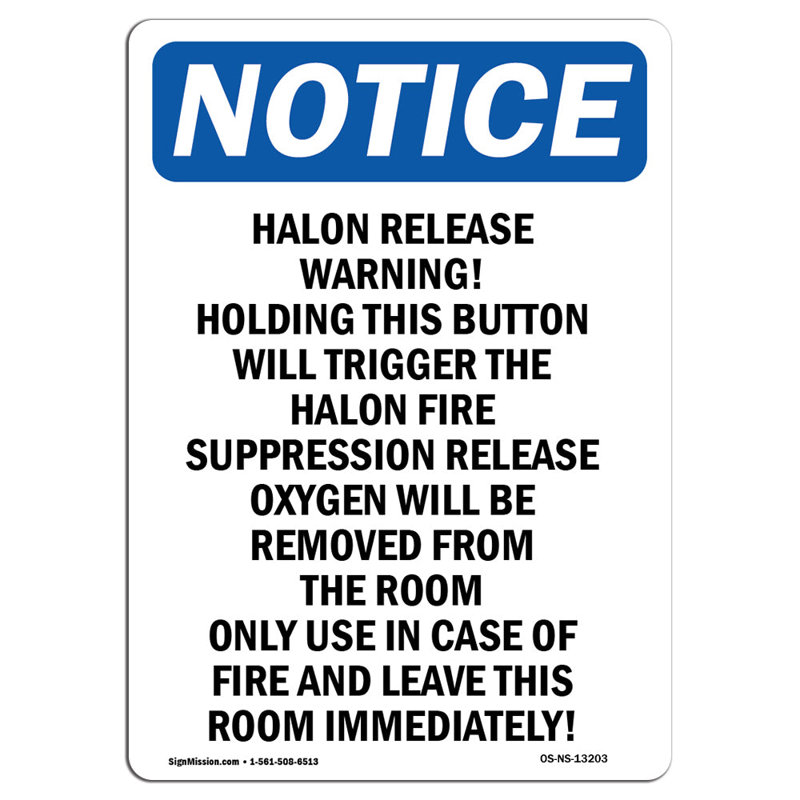 Halon Release Warning! Holding Sign