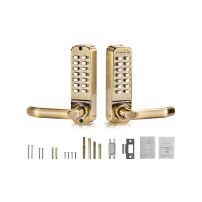 Mechanical Keyless Entry Door Lock, 14 Key Mechanical Door Lock, Mechanical Keypad Door Lock with Handle, Double-Sided Stainless Steel Waterproof Keyless Gate Lock