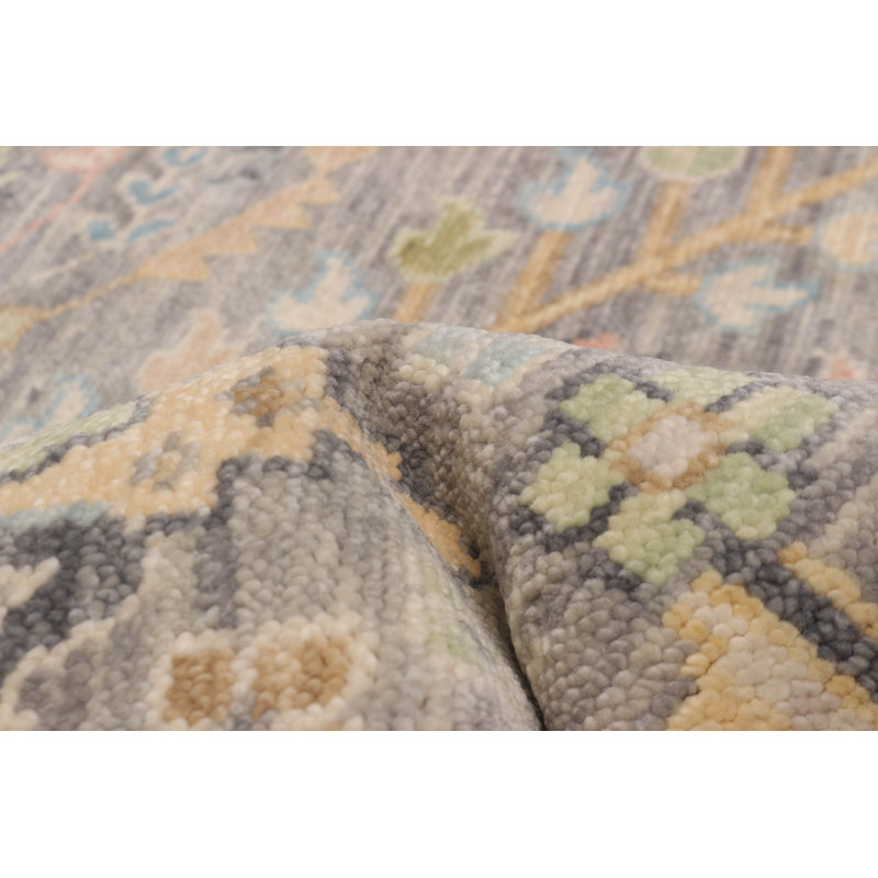 Tapis gris Oushak moderne noué à la main de conception unique 10 pi 0 po x 14 pi 3 po One Of Kind