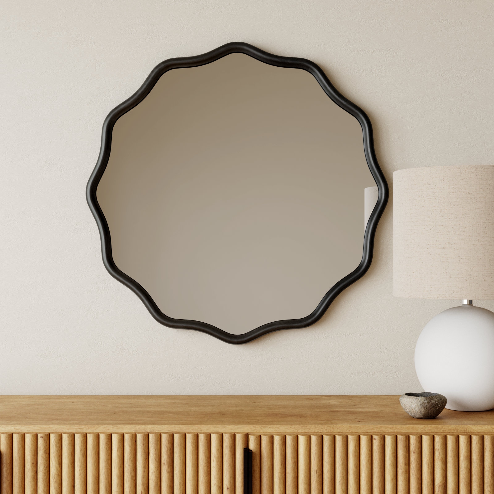 30" Solid Wood Accent Mirror, Black, 30" x 30"