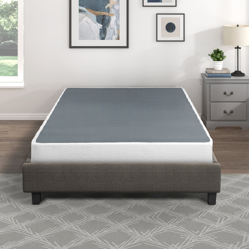 Textured Fabric Covered Queen Mattress Support System - Black Metal 12 Slat 700Lbs Capacity Easy Setup 8.5" Height Foundation With Covering Weight Assembly 8.5