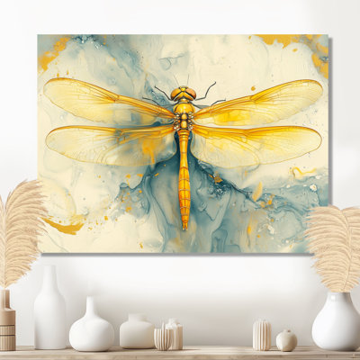 Yellow Dragon Fly Flight Of Elegance - Modern Metal Art Print, Dragonfly Metal Wall Art