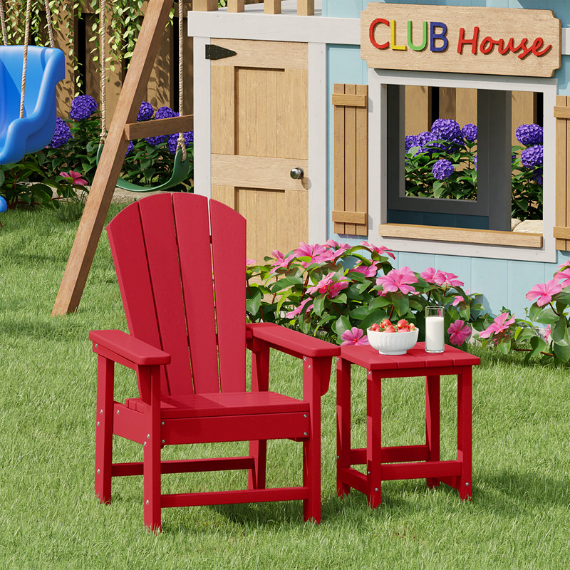 Laguna Kids Outdoor Poly Adirondack Chair With Side Table, Red
