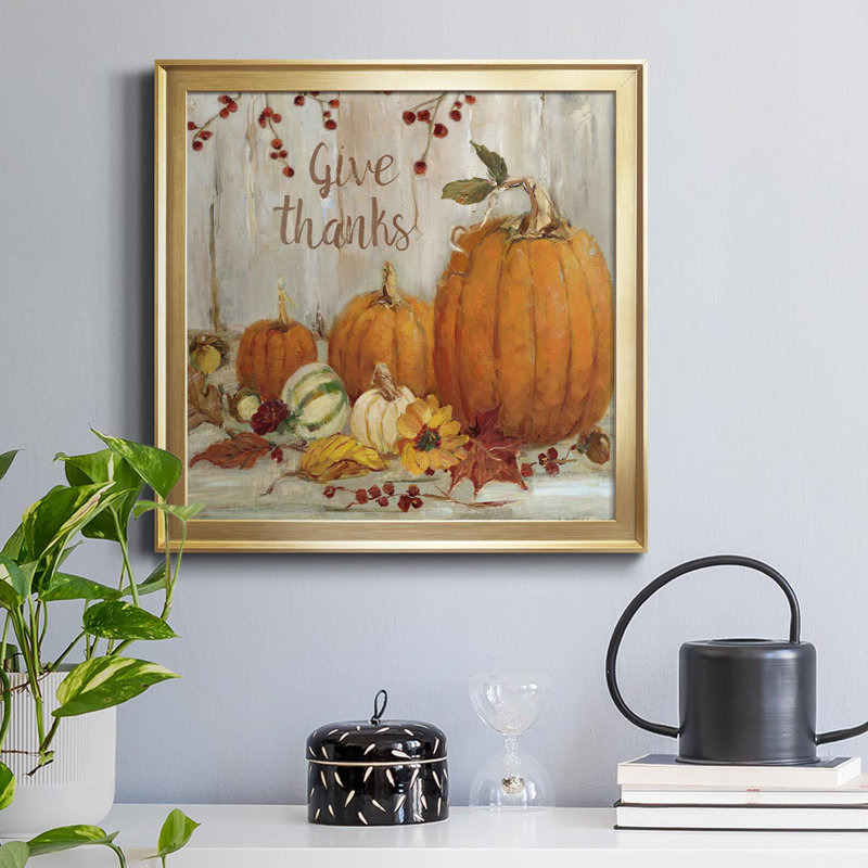 «Pumpkin Patch Off Thanks» - peinture sur toile encadrée, H 17,5 po x l 17,5 po x P 1,5 po, Or
