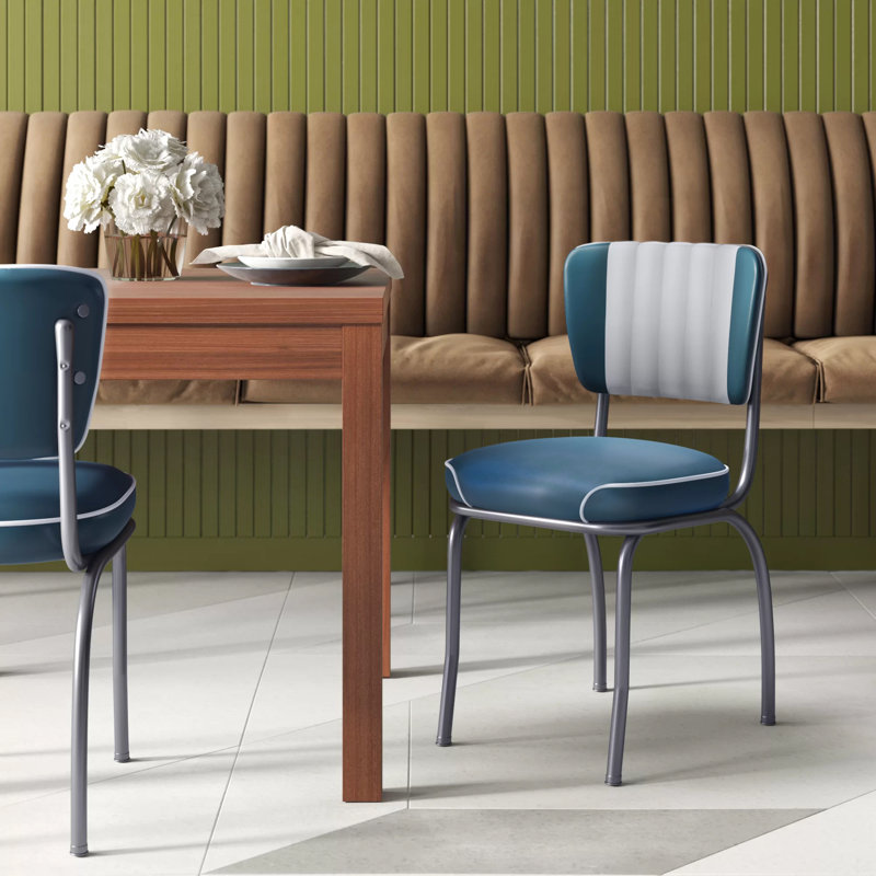 Retro Home Upholstered Channel Back Dining Chair, Green