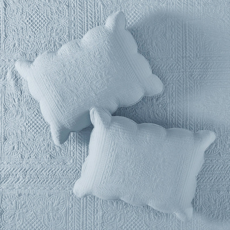 Ensemble de courtepointe réversible 3 pièces en coton bleu de style cottage, format King/Cal King