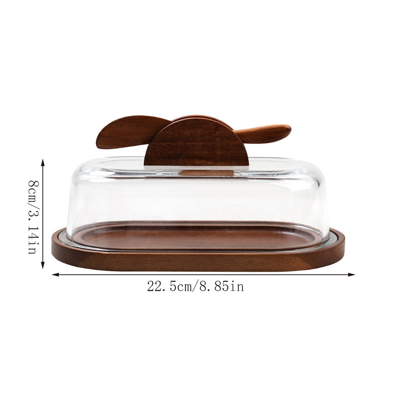 Box Wooden Tray with Glass Sealed Lid Rectangular Storage Dessert Cake Cheese Box