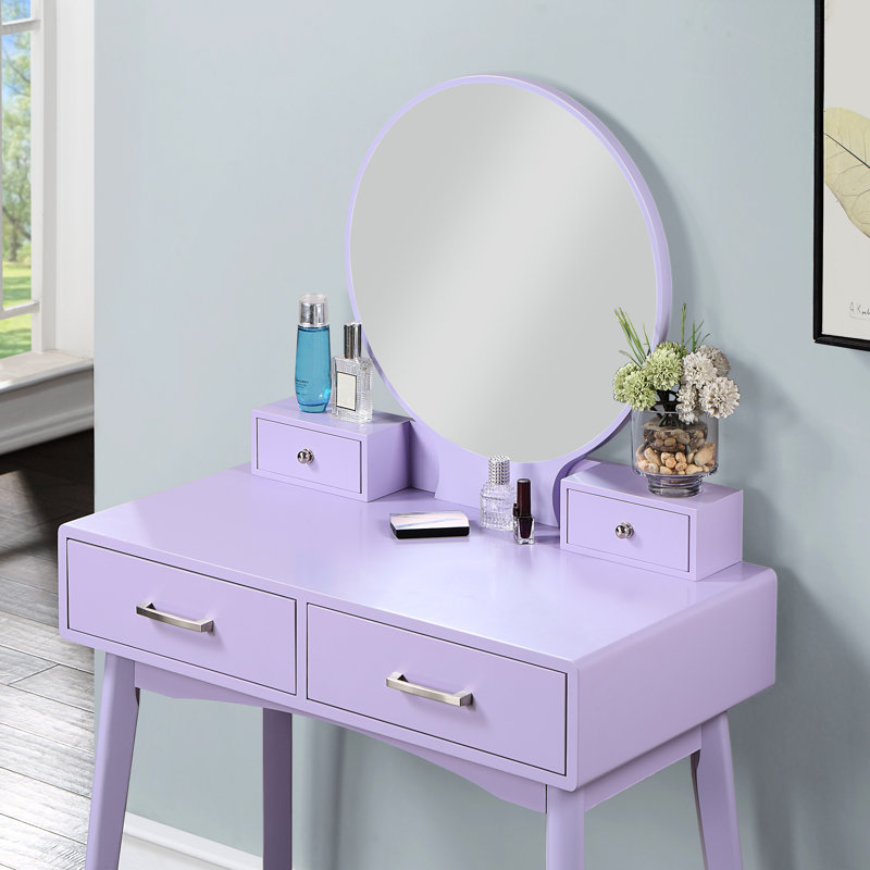 Purple Vanity Stool - Contemporary Design With Stool, Solid Frame, , 32.1"D Dimension Wood Vanity, Organize Your Makeup Essentials