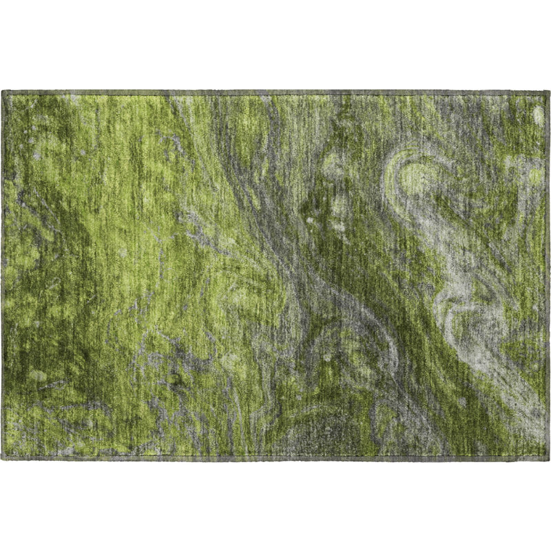 Premium Machine Washable Cerrito AMF599 Green Rug, Rectangle 1'8" x 2'6"