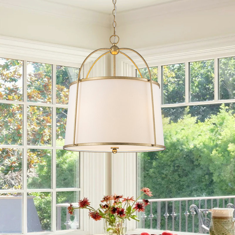 4 - Light Fabric Shade Linen Drum Lantern Pendant Light