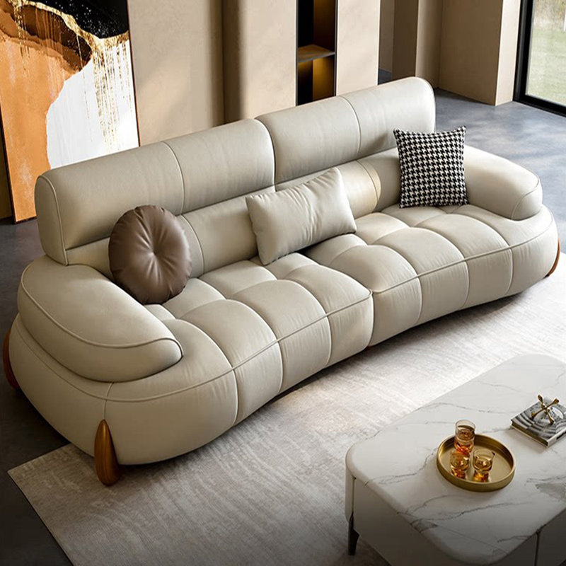 Canapé modulaire en cuir véritable kaki clair
