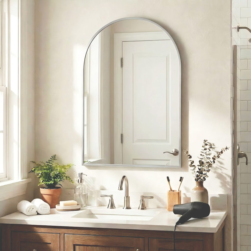 36" x 24" Bathroom/Vanity Accent Mirror Metal Arch Wall Mirror Framed Mirror for Entryway Living Room, Silver, 36" x 24"