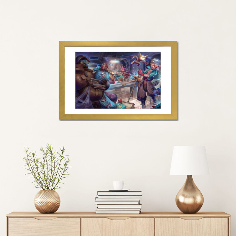 Glitch Gremlin Game Night - reproduction d'art murale - papier d'art encadré, H 16 po x l 24 po, Doré