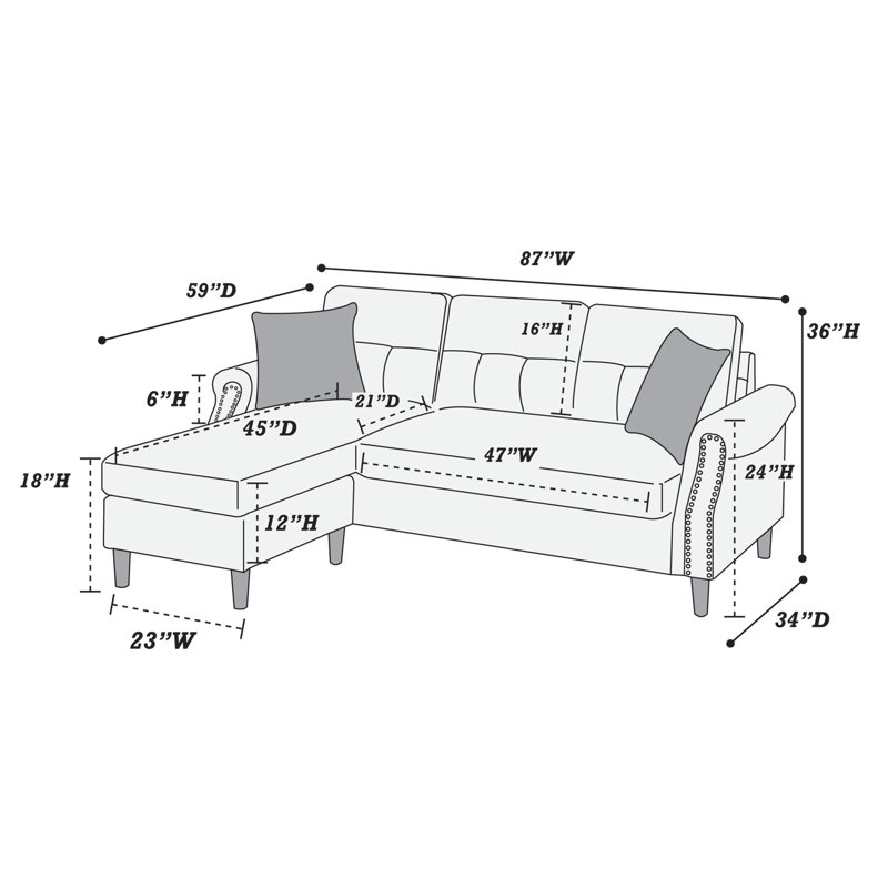 Canapé modulaire réversible de 87,02 po de largeur et méridienne, Velours havane