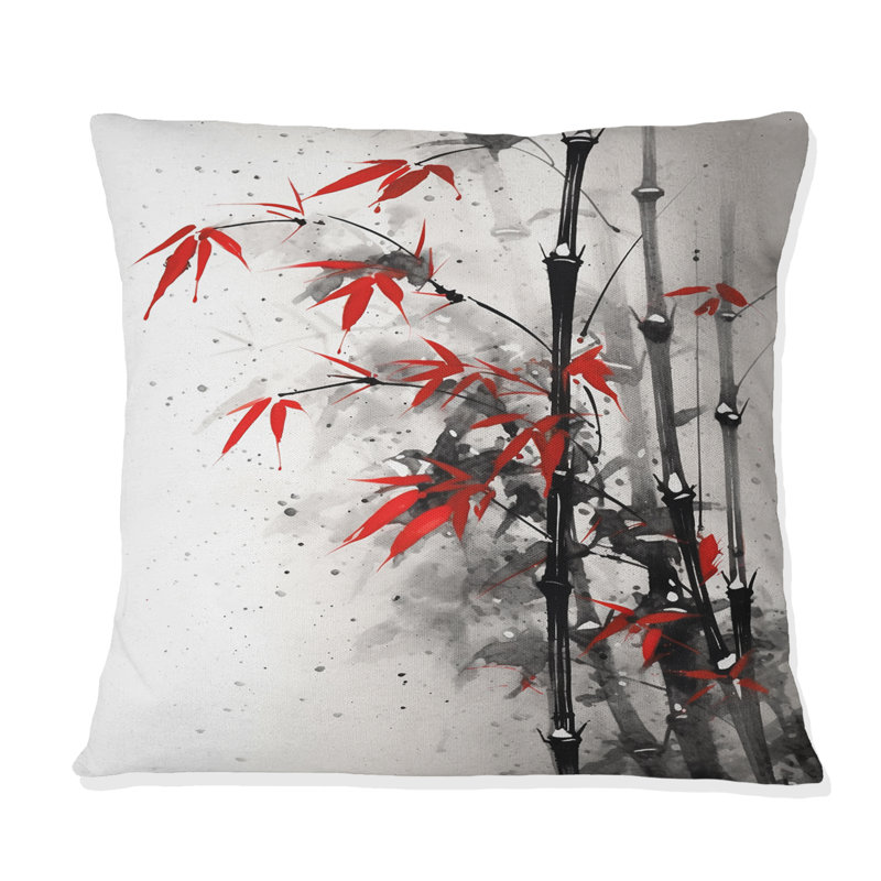Coussin décoratif en bambou rouge et gris I