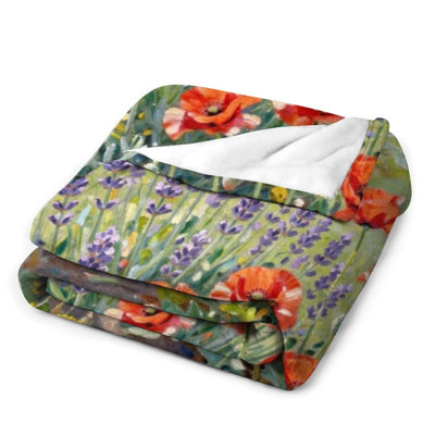 Plaid en flanelle de luxe à motifs de coquelicots lavande, couverture douce, chaude et moelleuse pour salon, canapé, lit et décoration intérieure