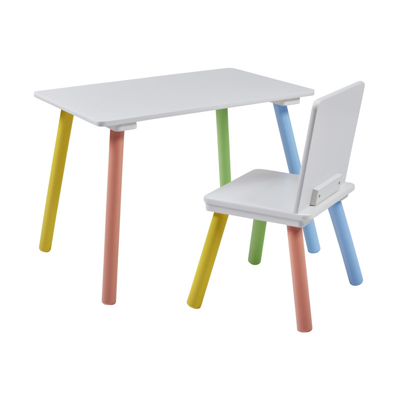 Kids 3 Piece and Chair Set, White/Blue