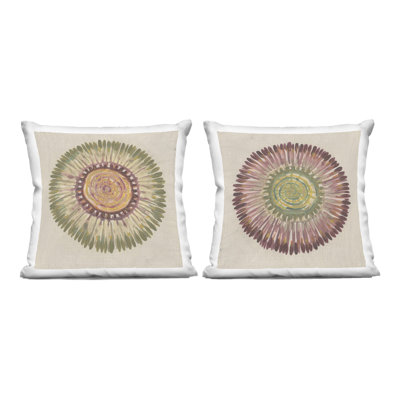 Natural Radial Aura Sunburst 2 Piece Decorative Printed Throw Pillow Set, design by June Erica Vess