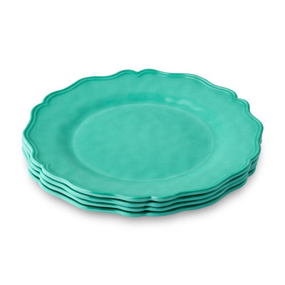 Isabella Teal 11-Inch Dinner Plate, Crackle Glaze Effect & Scalloped Edges, Durable Lightweight Melamine, Break-Resistant & Dishwasher Safe, Elegant Tableware for Indoor & Outdoor Dining