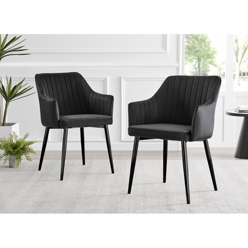 Aminata Veneer & Metal Round Dining Table With Calley Fabric Chairs - Modern Statement Design, 4