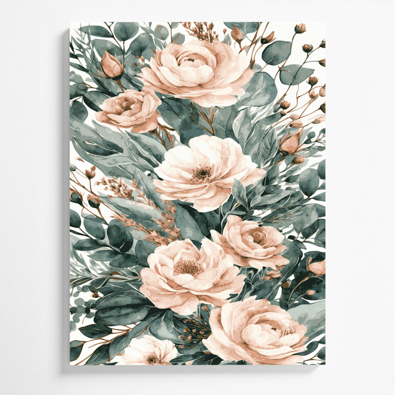 Aquarelle, art floral sur toile beige, H 20 po x l 24 po