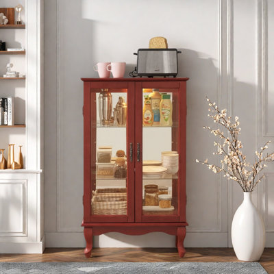 Curio Cabinet With 2 Tempered Glass Doors, Adjustable Shelves And Led Light