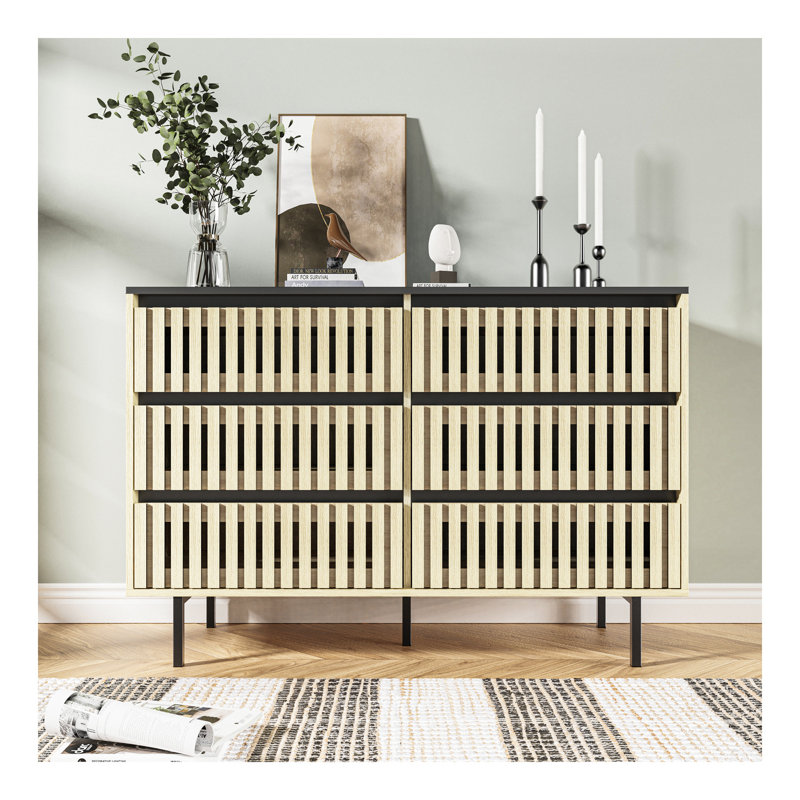 Cannelé, armoire de rangement pour chambre à coucher, rangement à six tiroirs, grande capacité, armoire de rangement minimaliste moderne, conception à deux tons