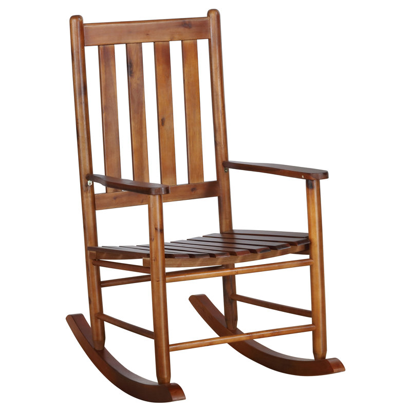 Chaise berçante en bois massif à dossier à lattes Mangassa brun doré, Dorée