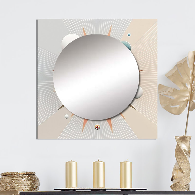 Visionary Dream Retro  On White X - Abstract Spirals Square Mirror Wall Decor For Bedroom, 23" x 23"
