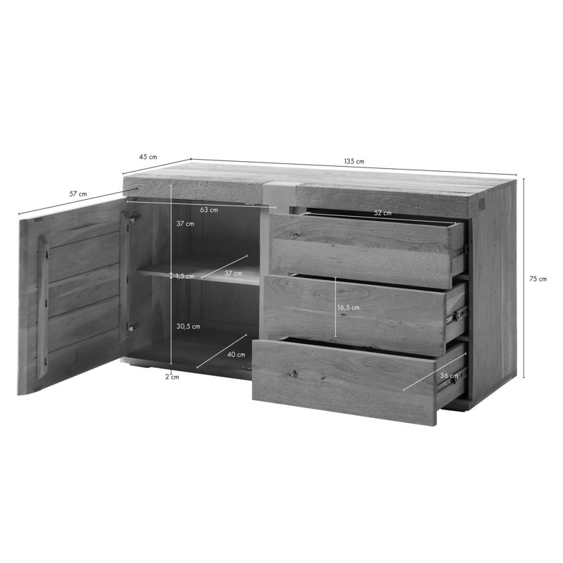 Amsterdam 135cm Solid Wood Sideboard