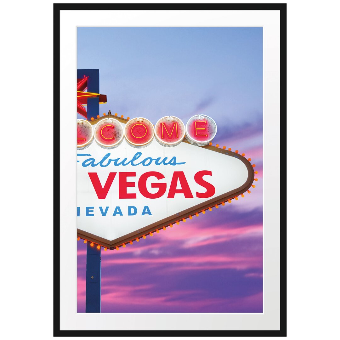 Gerahmtes Poster Las Vegas Ortsschild abends