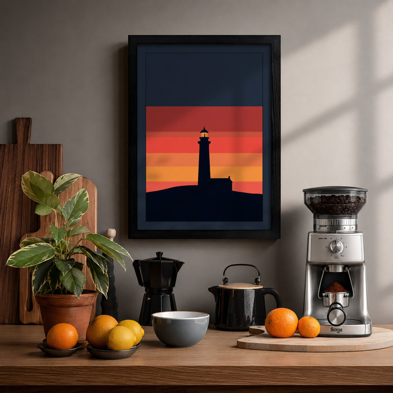 Lighthouse At Dusk Minimalist - Print, A2 - 59.4 x 42.0 cm, Black