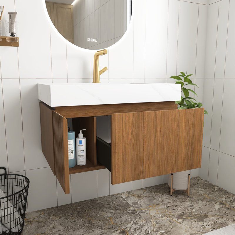 Meuble-lavabo de 30 pouces avec tiroir Brownen, Orange, 30", Blanc