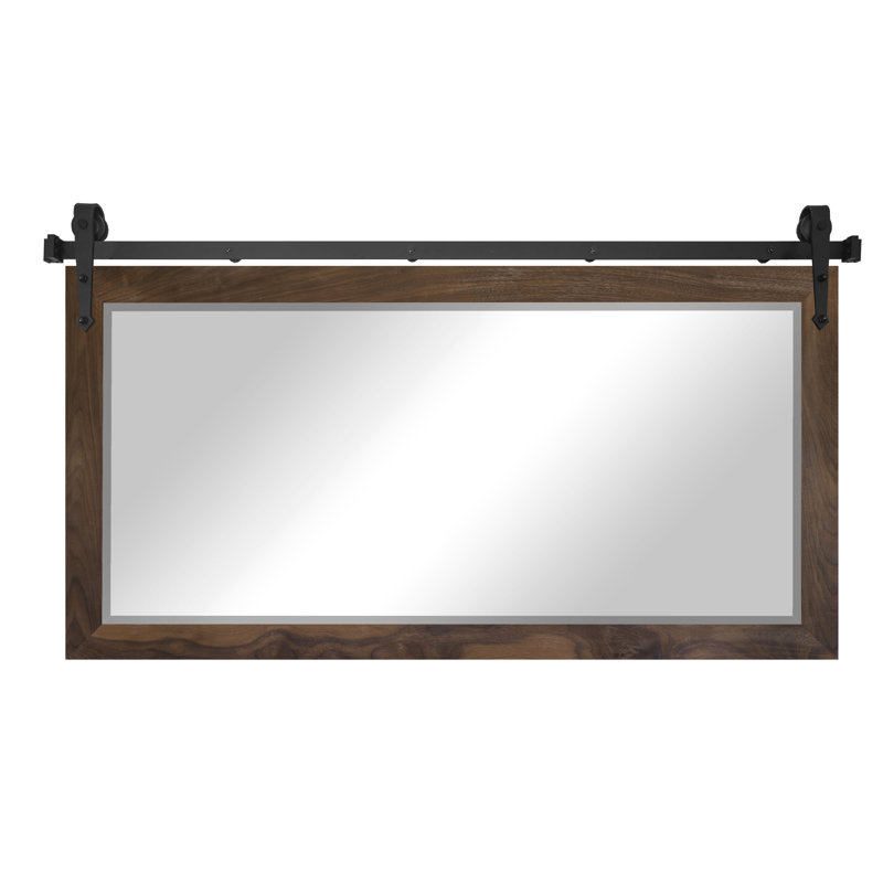 Ozark Hardwood Beveled Mirror With Steel Barn Door Rail