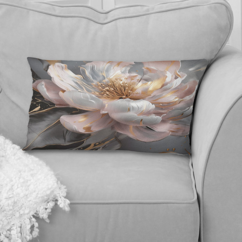 Marbre rose doré, pivoine fleur III - coussin abstrait en marbre, 12" x 20"