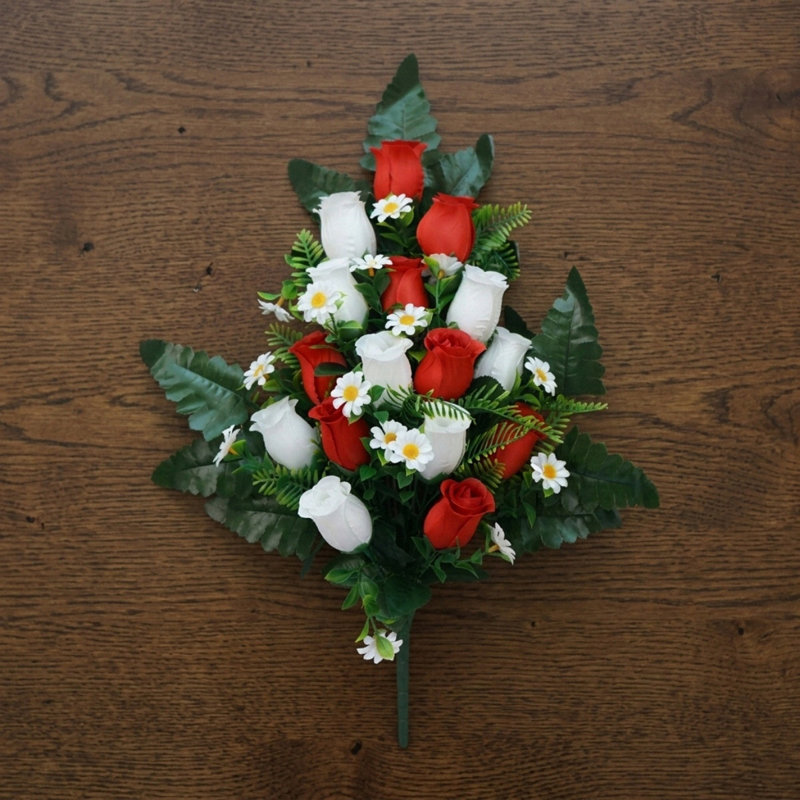 Artificial Cemetery Flowers, White/Red