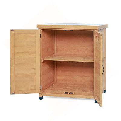 Banc de rempotage avec armoire de rangement et plateau de table en métal pour patio extérieur, table de poste de travail extérieur