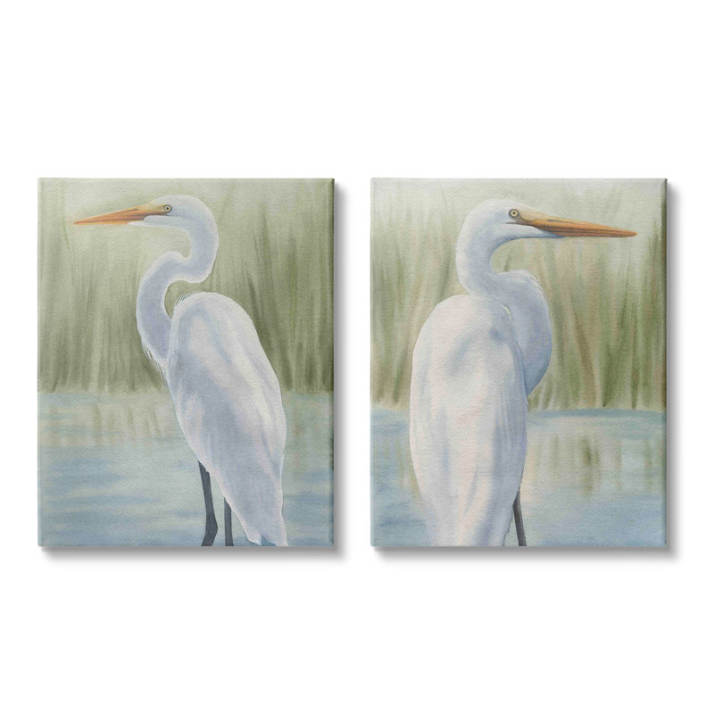 «Stupell Industries Egrets in Marshland», ensemble de 2 toiles murales par Grace Popp, H 20 po x l 16 po x P 1,5 po