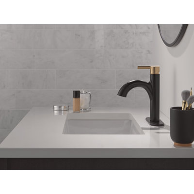Nicoli Matte Black/ Brushed Gold Bathroom Faucet with Sprayer, Single Hole Bathroom Sink Faucet with Pull Out Sprayer for Vanity, Push-Pop Drain, Matte Black/ Champagne Bronze