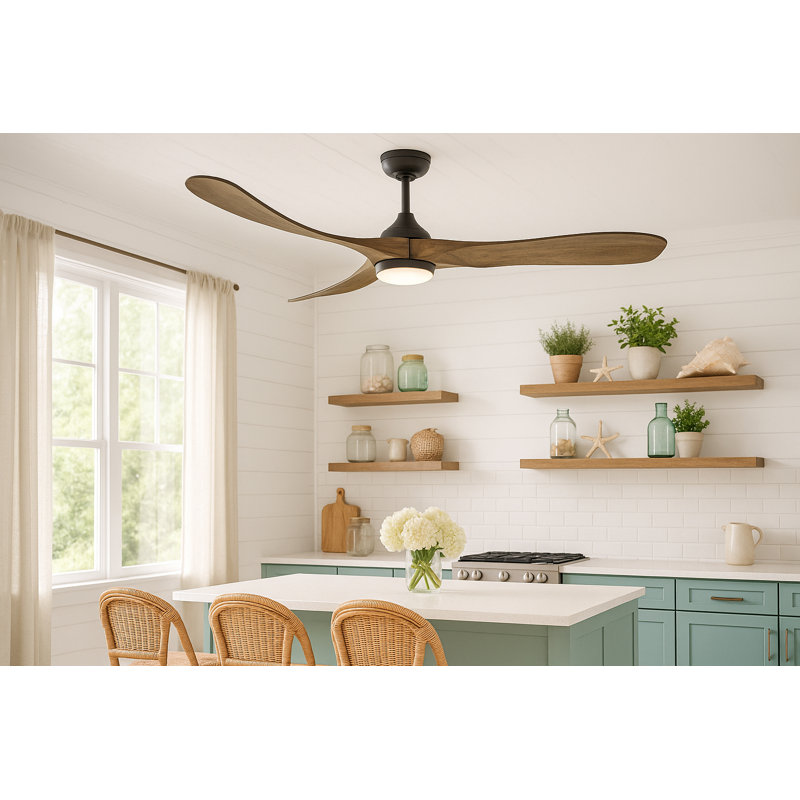 Ventilateur intelligent à DEL intégré 56 po avec télécommande Hiro Swell Flush, Brun foncé