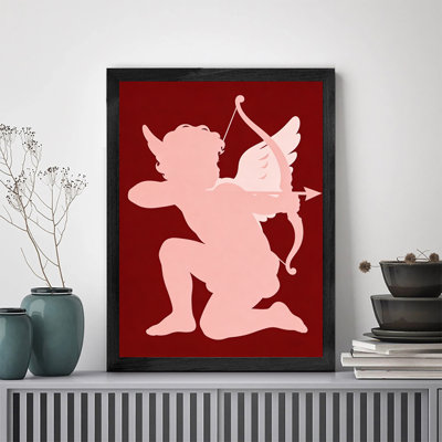 Art mural noir encadré rétro, le dieu de l'amour avec une flèche, impression sur le thème de la Saint-Valentin