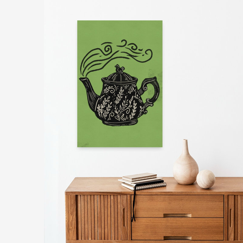 Élégante théière à la vapeur, art mural oiseau, H 24 po x l 16 po