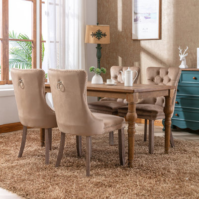 Hollenberg Velvet Upholstered Knocker Ring Wing Back Dining Chairs
