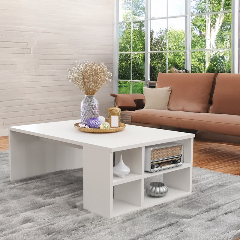 Modern Coffee Table, White Finish, 35.4 x 13.2 x 23.4 inches | 100% Melamine Coated Particle Board, Thickness: 0.7 inches | Stylish and Functional Design for Living Room & Contemporary Spaces, Durable & Easy to Clean